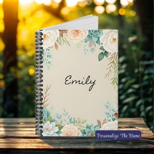 Floral Personalized Spiral Notebook, Watercolor Flower Diary, Elegant Writing Journal, Botanical Notebook, Gift for Writer, Teacher Gift