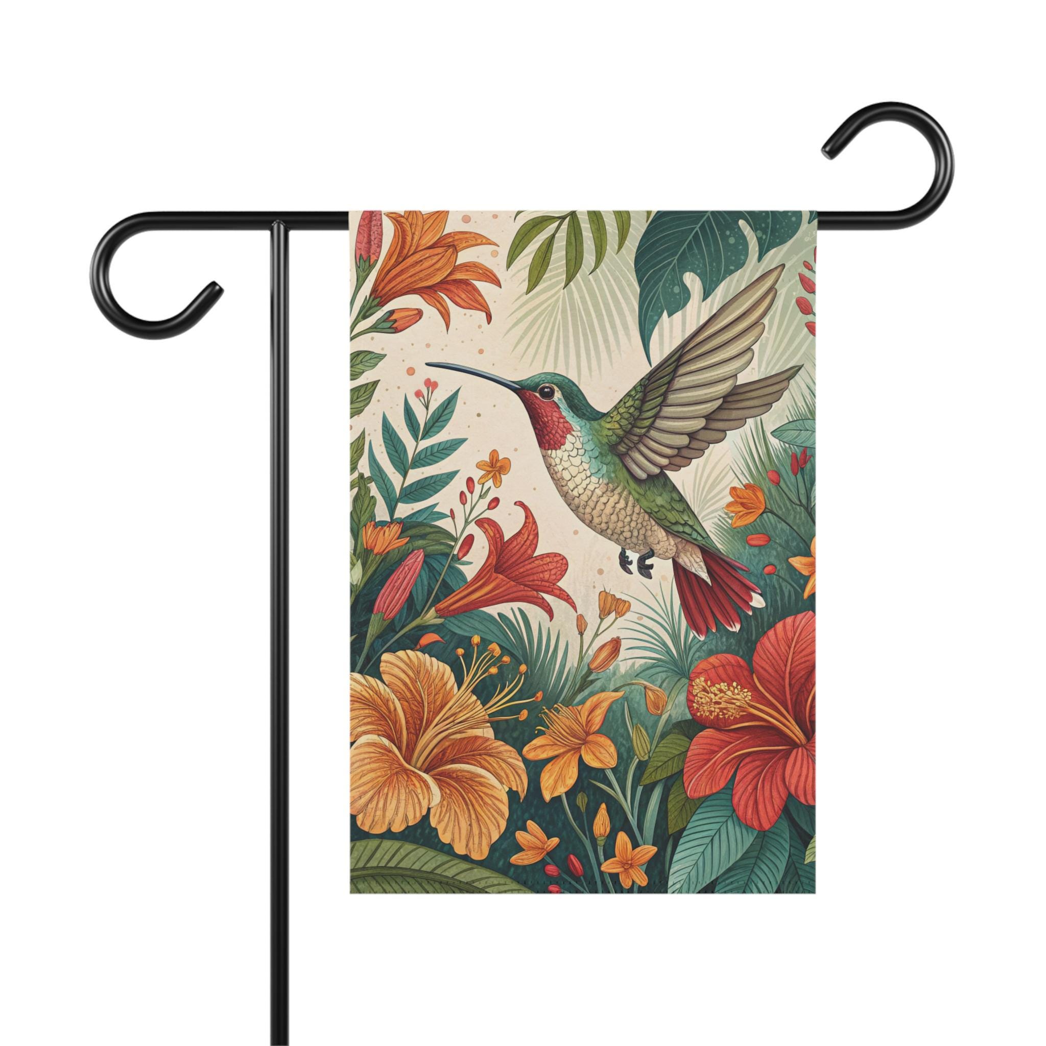 Hummingbird Garden Flag, Floral Garden Flag, Tropical Garden Flag, Bird ...
