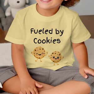 Toddler Fueled by Cookies T-Shirt, Cute Cookie Cartoon Graphic Tee, Funny Snack Lover Kids Shirt, Unisex Children's Apparel image 2