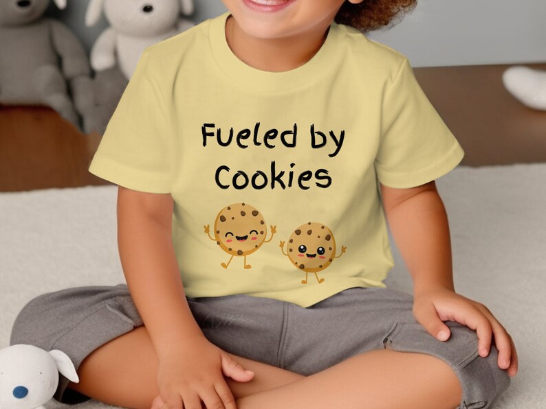 Toddler Fueled by Cookies T-Shirt, Cute Cookie Cartoon Graphic Tee, Funny Snack Lover Kids Shirt, Unisex Children's Apparel image 2