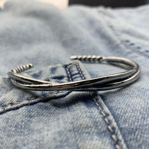 Silver Double Layer Wrap Open Adjustable Bangle, Gift For Him, Man&#39;s Bracelets, Retro Stacking Handmade Cuff Bangle Jewelry