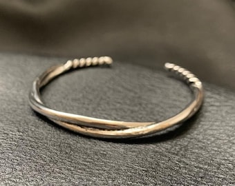 Silver Retro Double Layer Wrap Open Bangle Adjustable Men, Gift For Him, Man's Bracelets, Stacking Handmade Cuff Bangle Jewellery,
