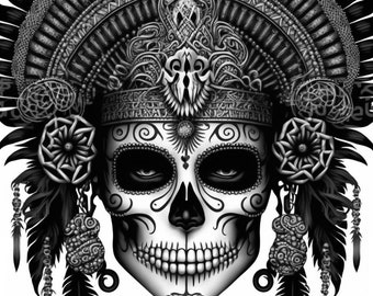 mexican aztec skull warrior Generative AI Stock Illustration