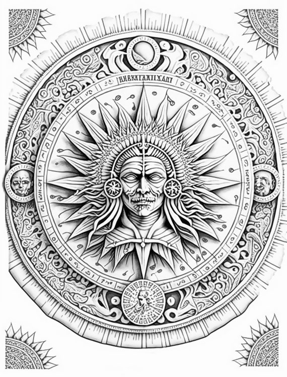 Aztec Warrior Skull Adult Coloring Page AI Machine (Instant