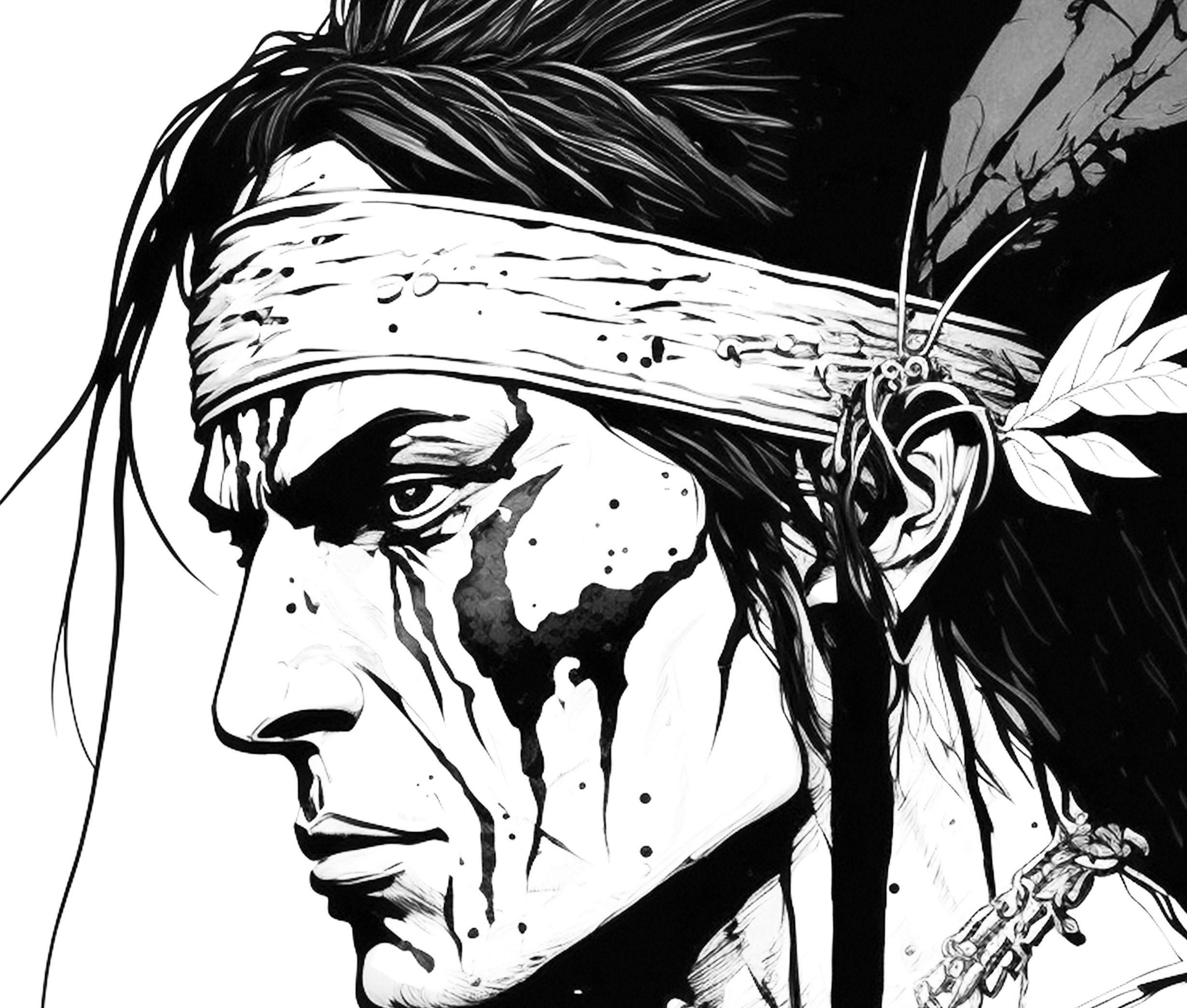 Native American Warrior Coloring Page, Adult Coloring Sheet Portrait an