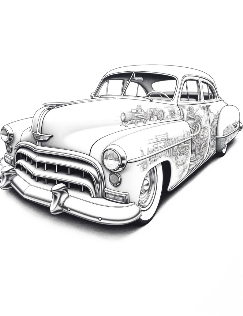 Classic Lowrider Adult Coloring Page, AI Coloring Sheet of a Badass ...
