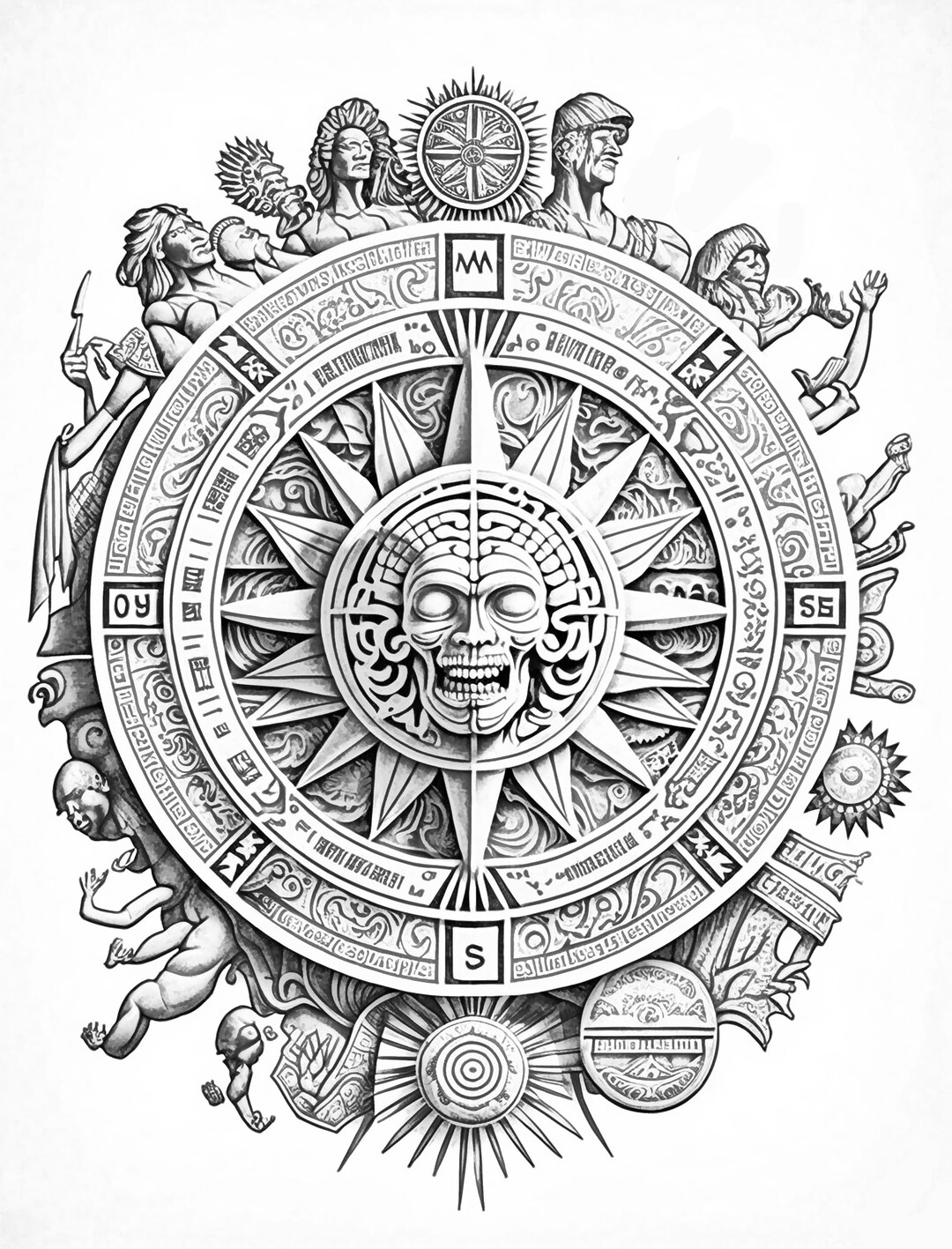 aztec-calendar-2-coloring-page-adult-coloring-sheet-of-a-stone-aztec-calendar-chicano-culture-instant-digital-download-etsy