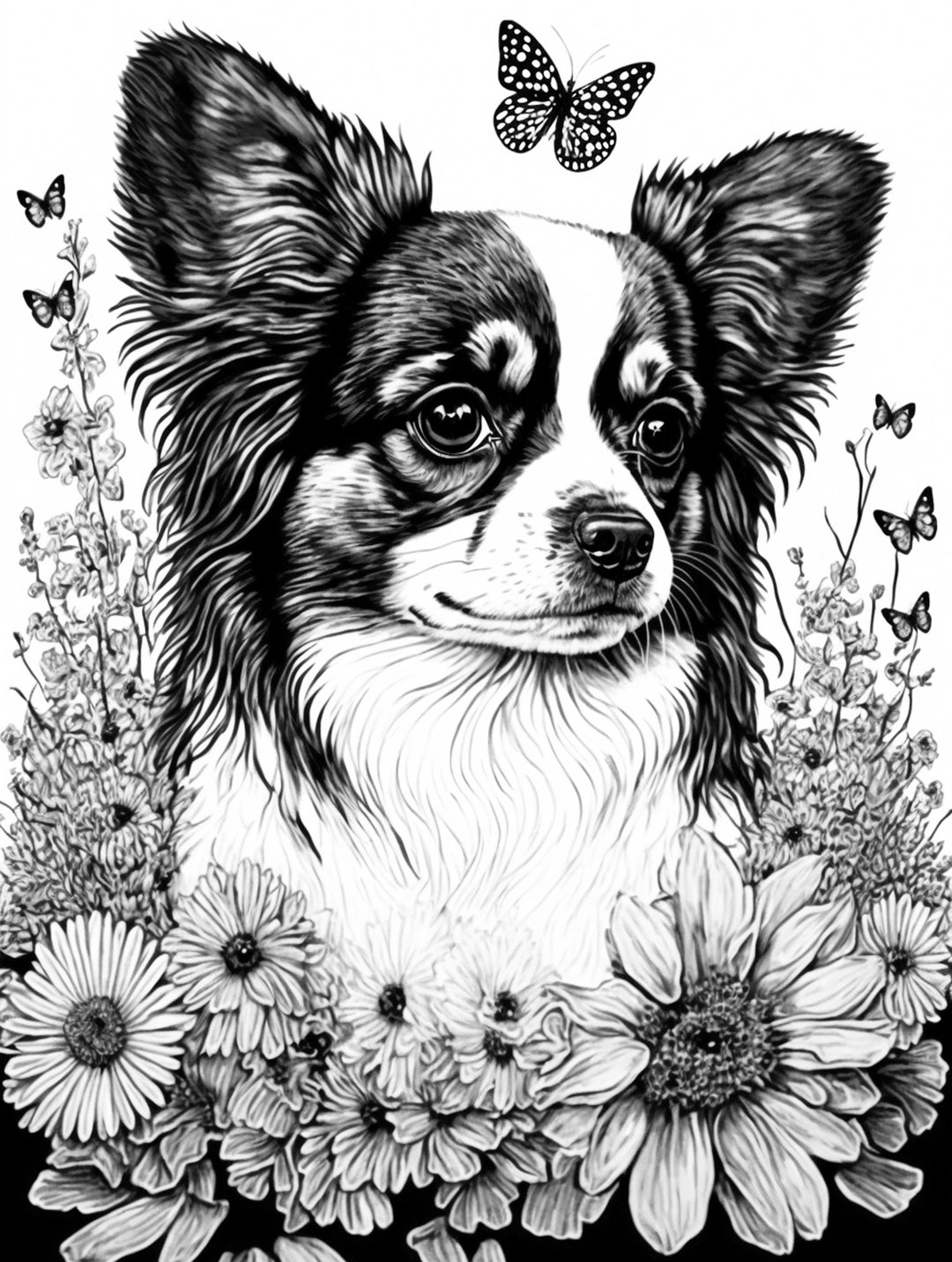 Papillon Coloring Sheet, AI Generated Coloring Page of A Papillon Dog