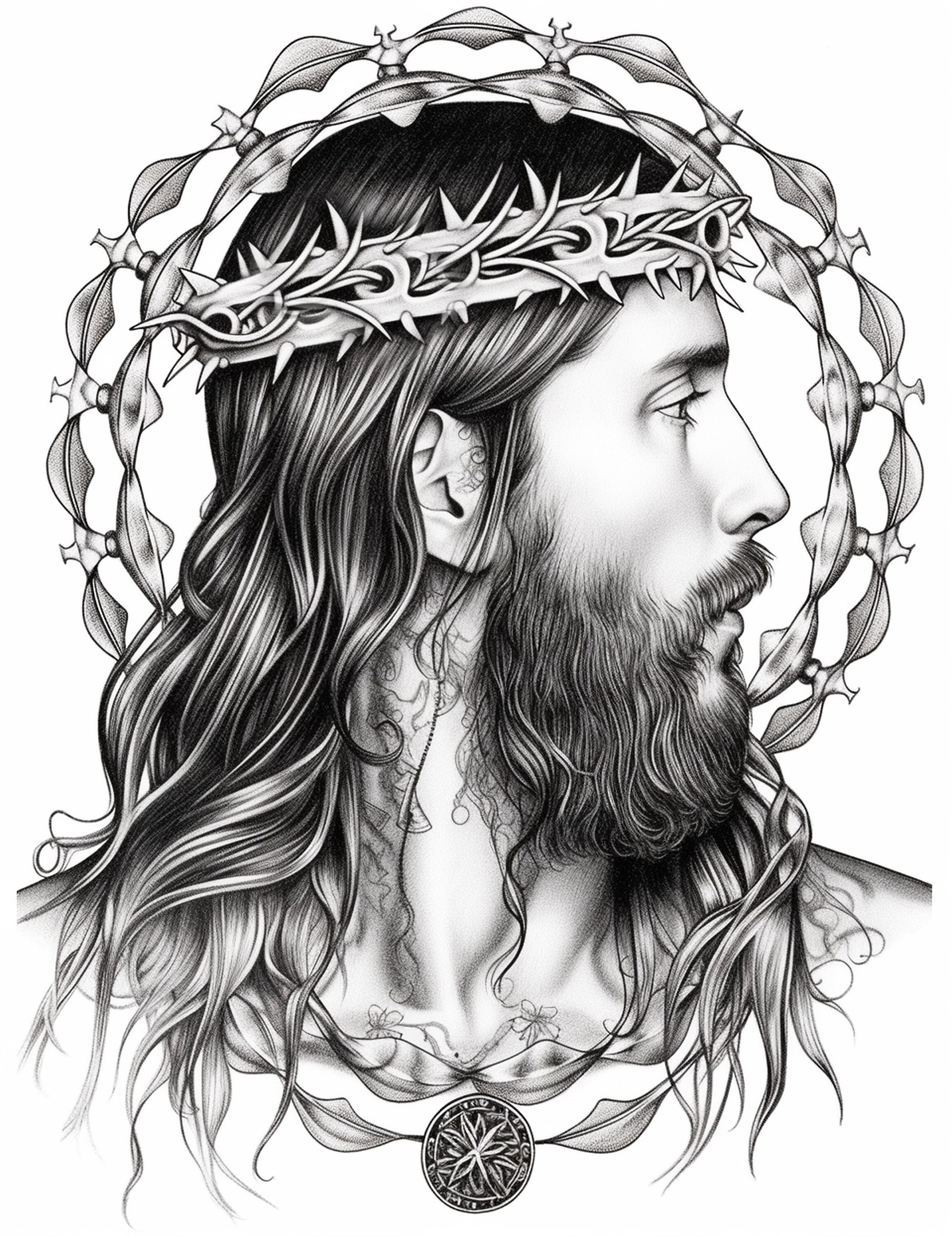 Profile of Jesus With Crown of Thorns Coloring Page, Machine Learning ...