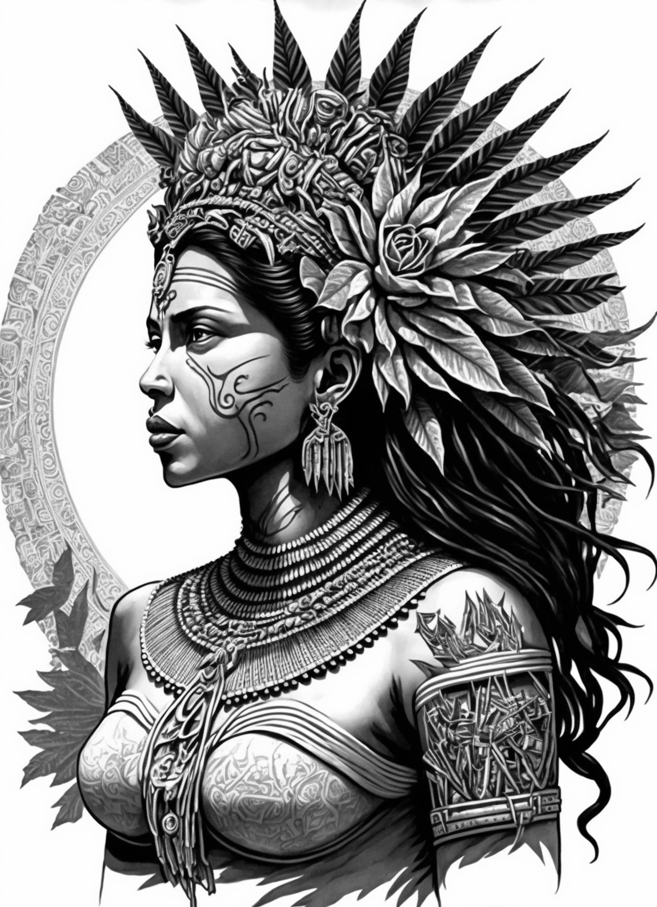 Aztec Princess Warrior Drawing