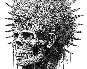 Aztec Warrior Skull Adult Coloring Page AI Machine (Instant