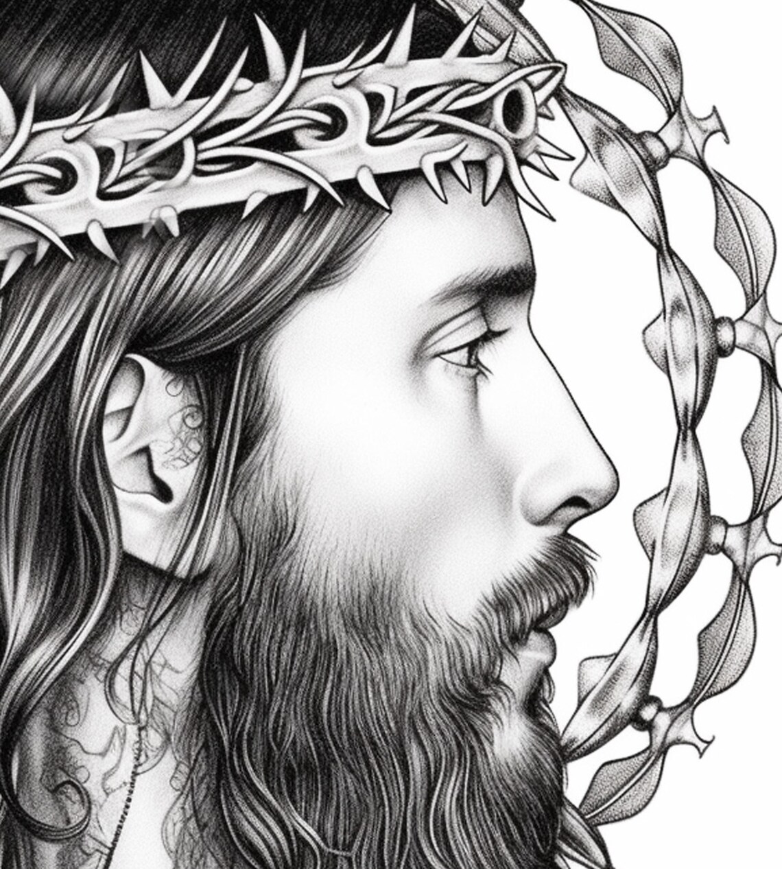 Profile of Jesus With Crown of Thorns Coloring Page, Machine Learning ...