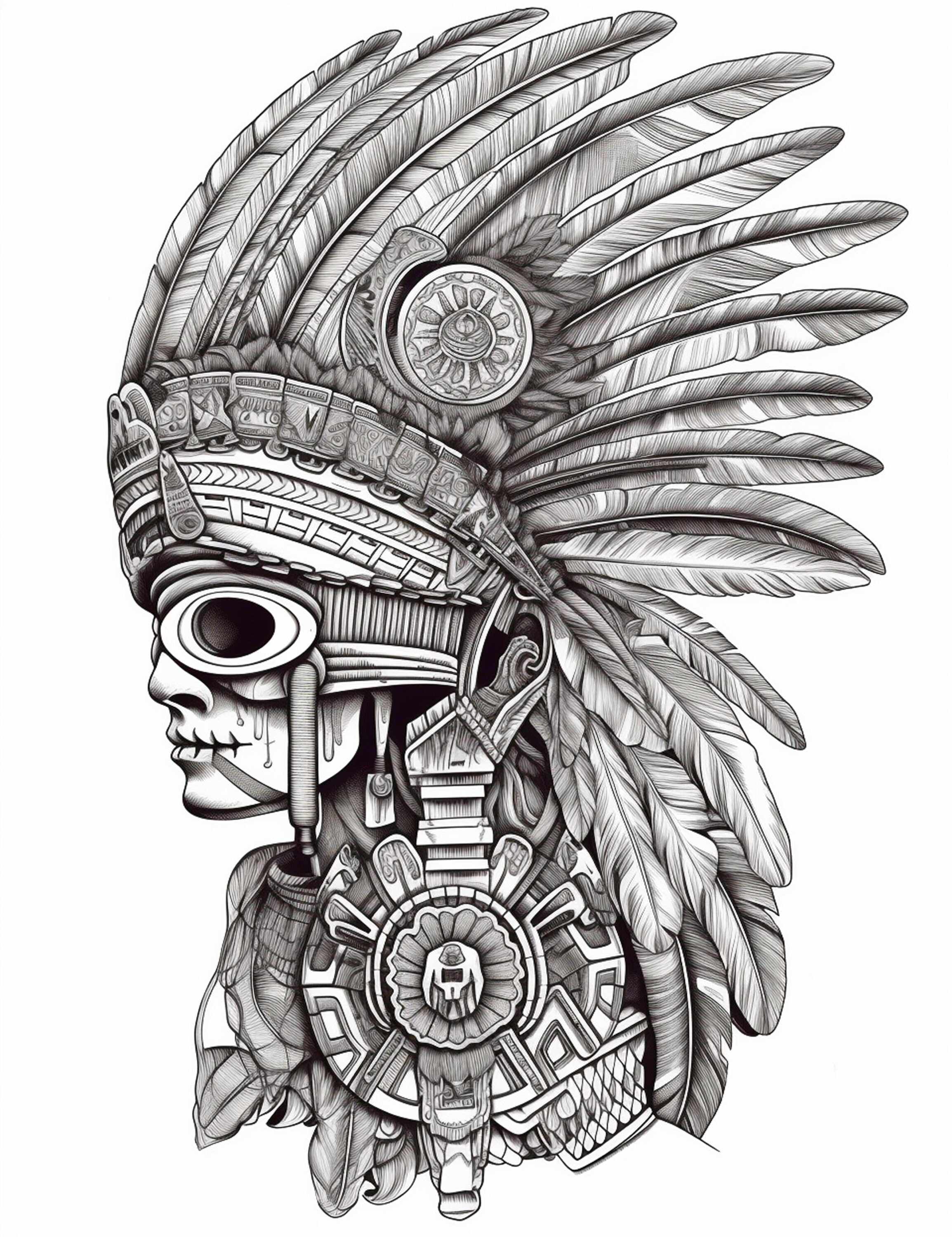 Aztec Warrior God Coloring Page 2, Adult Coloring Sheet of the ...
