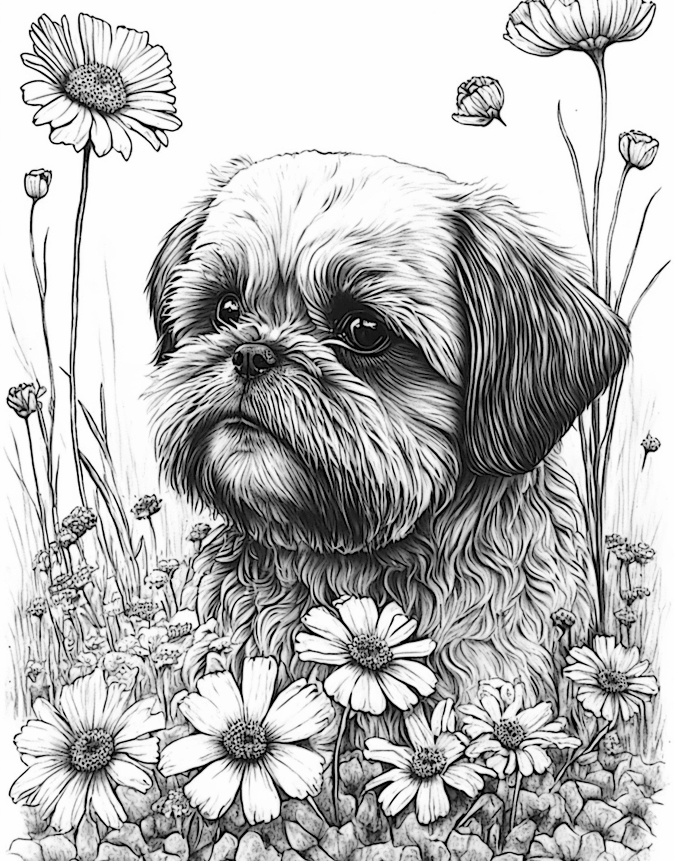 Shih Tzu Adult Coloring Sheet, AI Generated Coloring Page of A Shih Tsu