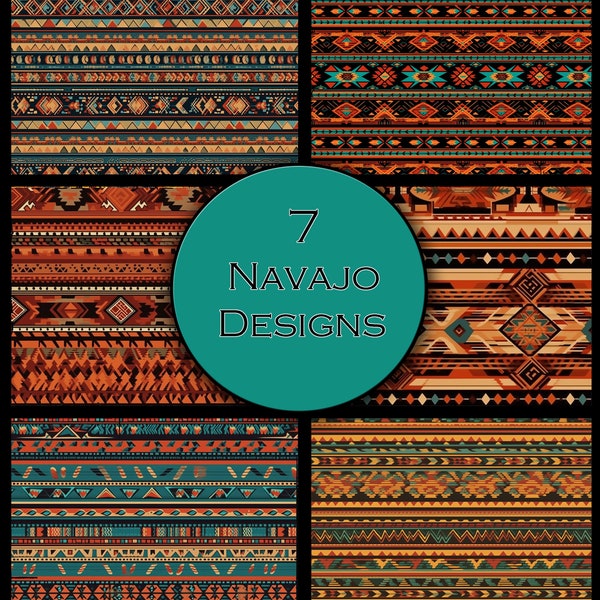 Traditional Navajo Patterns, Digital File of 7 Dine Blanket Designs, Indigenous Art, Designs to Make Patterned Paper, Instant Download