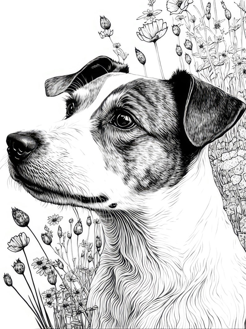Jack Russell Terrier Adult Coloring Sheet, AI Generated Coloring Page