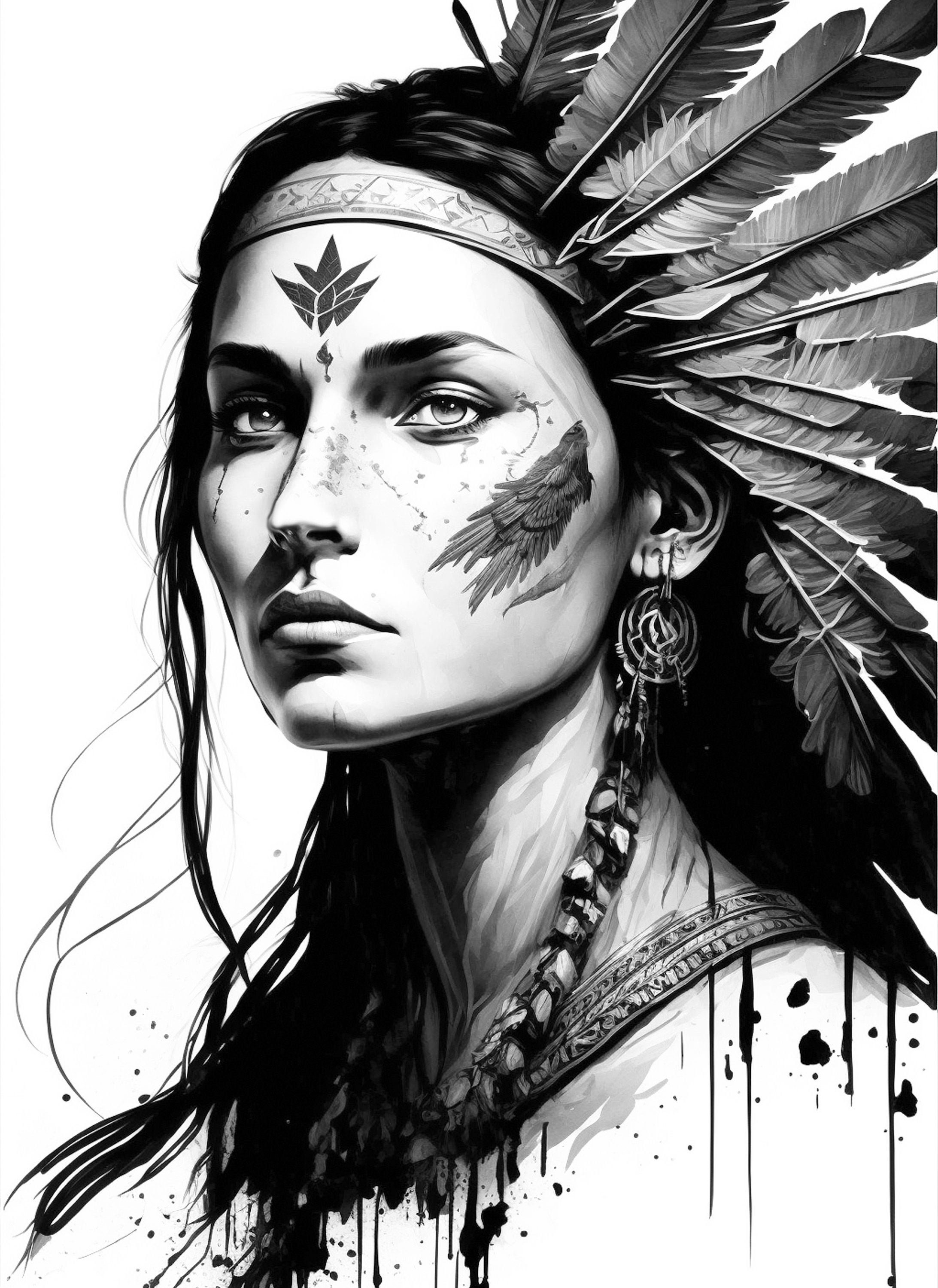 Native American Woman Dreaming Coloring Page, Coloring Sheet Portrait ...