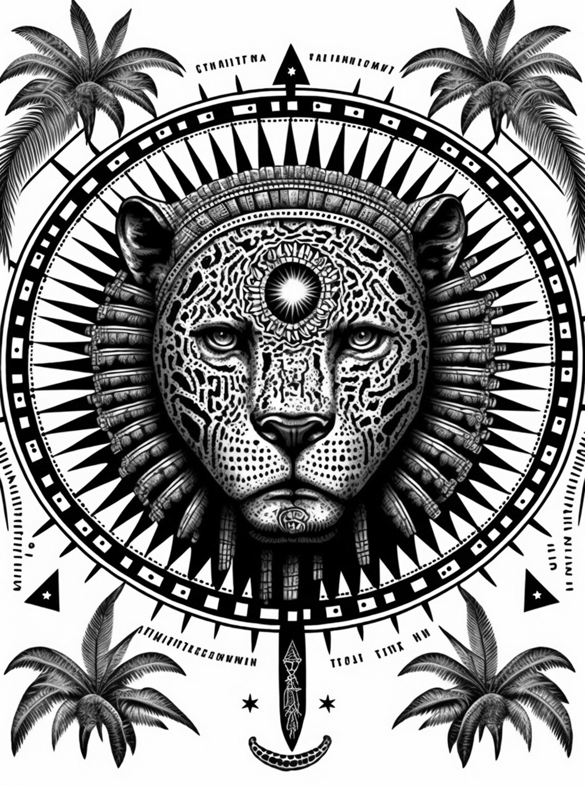 Mayan Jaguar Coloring Page, Adult Coloring Sheet of the Face of a ...