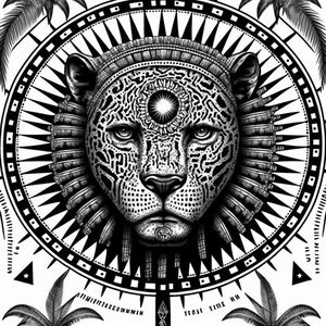 Mayan Jaguar Coloring Page, Adult Coloring Sheet of the Face of a ...