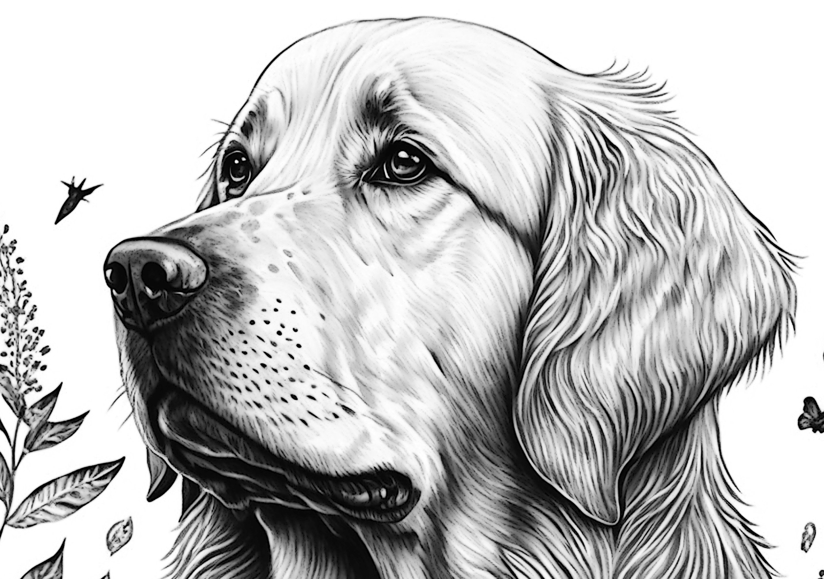 Golden Retriever Adult Coloring Sheet, AI Generated Coloring Page of A
