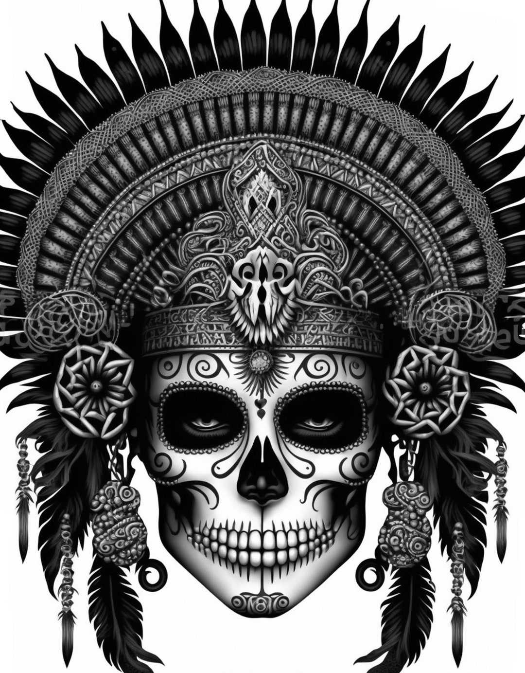 Digital Download Mayan Warrior Skull an Instant Digital 