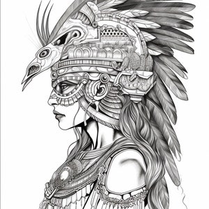Aztec Warrior Skull Adult Coloring Page AI Machine (Instant
