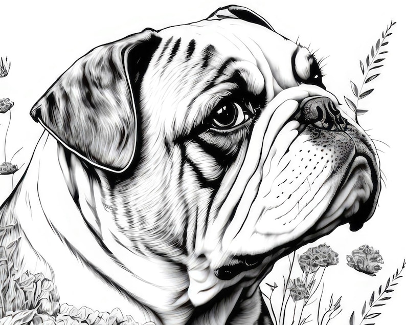 English Bulldog Coloring Sheet, AI Generated Coloring Page of A Cute