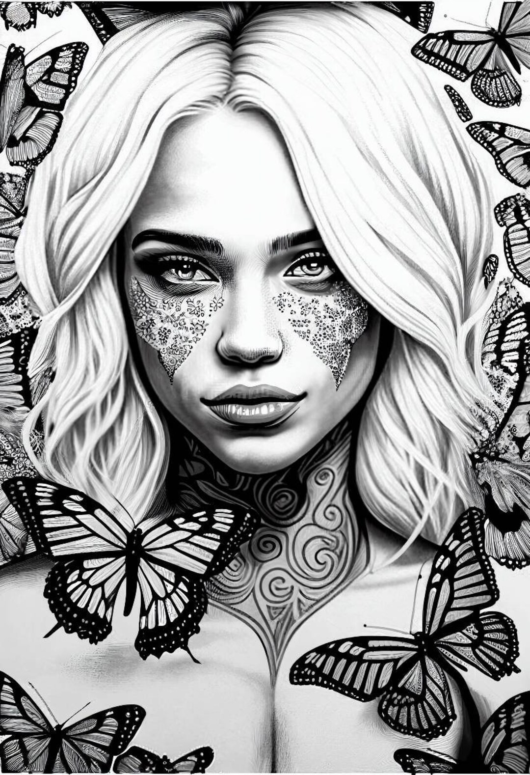 Queen of the Butterflies Coloring Sheet 1, Adult Coloring Page of A ...