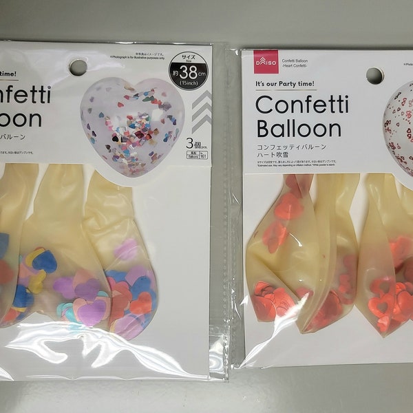 Confetti Balloons Set of 8, heart shape and round with heart confetti