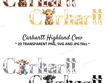 Carhartt Highland Cow,Cute Brown Black White and Yellow Cow,Instant Digital Download SVG PNG JPG Files for Shirt Sweatshirt Sublimation