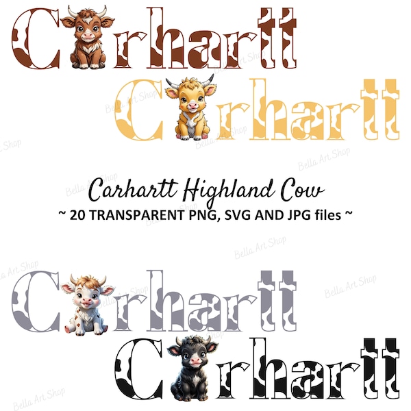 Carhartt Highland Cow,Cute Brown Black White and Yellow Cow,Instant Digital Download SVG PNG JPG Files for Shirt Sweatshirt Sublimation