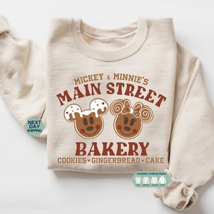 Mickey and Minnie Main Street Bakery Sweatshirt, Disney Christmas Gingerbread Hoodie, Cute Christmas Tee, Disney Christmas Gingerbread Shirt