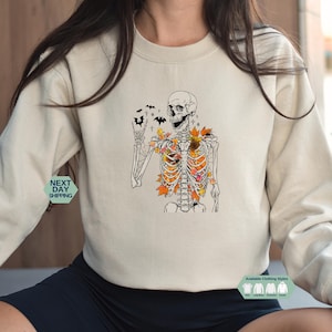 Fall Skeleton Sweatshirt, Halloween Skeleton Shirt, Halloween Gifts, Halloween Women Hoodie, Spooky Skeleton Shirt, Retro Skull Shirt