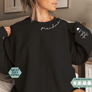 Custom Grandma Sweatshirt with Children Name on Sleeve, Grandma Sweatshirt, Personalized Gift for Grandma, Grandma Neck Sweatshirt