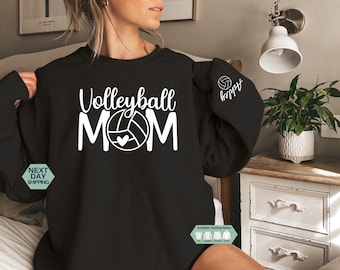 Custom Volleyball Mom Sweatshirt, for Mom Volleyball Shirt, Mothers Day Shirt with Kid Name on Sleeve, Volleyball Mom Hoodie  Gift for Mom