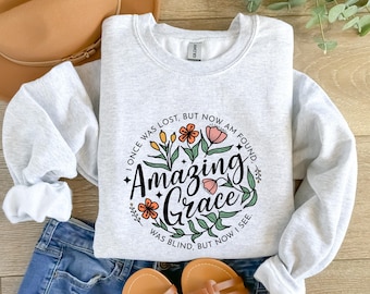 Amazing Grace Floral Shirt, Christian Faith Tee, Religious Flower Wreath Tshirt, Inspirational Bible Verse Tee, Spiritual Gift Sweatshirt