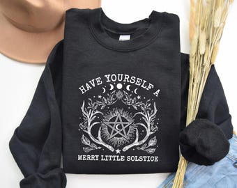 Have Yourself A Merry Little Solstice Shirt, Pagan Yule Shirt, Winter Solstice Tee, Witchy Holiday Sweatshirt, Celestial Moon Phase Hoodie