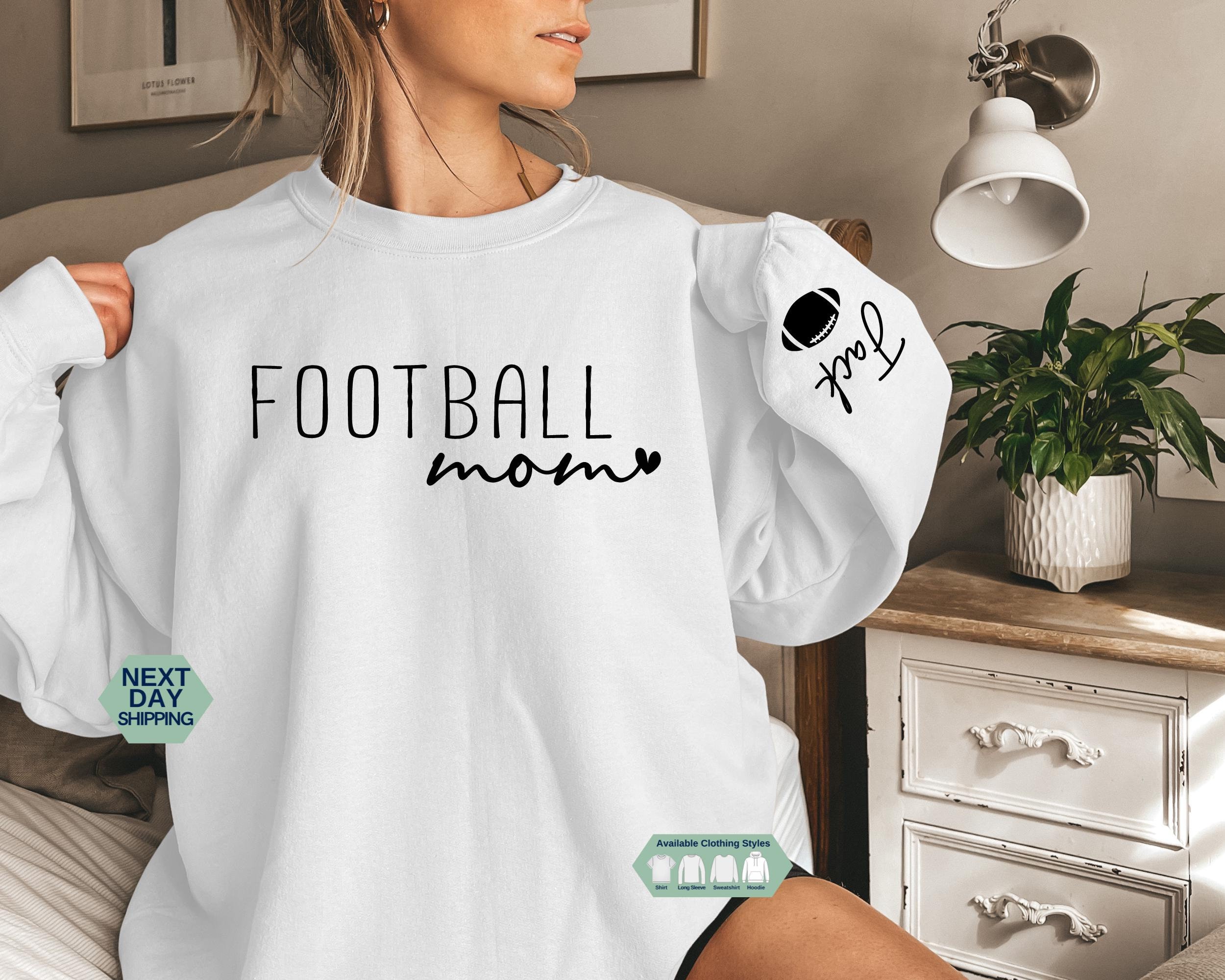 Custom Football Mom Sweatshirt with Kids Name on Sleeve, Personalized Football Mama Hoodie, Custom Mother Sweatshirt, Cute Team Mom Gift