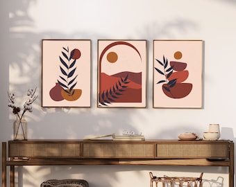 Boho Plant Wall Art Decor, Bundle Set of Three, Printable Wall Design, Minimalist Digital Prints
