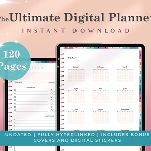 Undated Digital Planner, Monthly Digital Planner, Weekly Digital Planner, Daily Digital Planner, Goodnotes Template, iPad Planner, Stickers