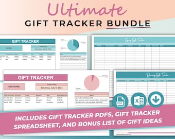 Gift Tracker Bundle, Gift Planner, Fillable and Printable, Spreadsheet, Gift Shopping List, Gifting Journal, Holiday Planner, Gift Ideas
