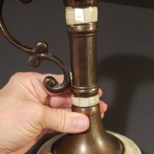 Vtg / Antique? Bronze/Mother of Pearl Candle Holder Primitive Rustic Decor