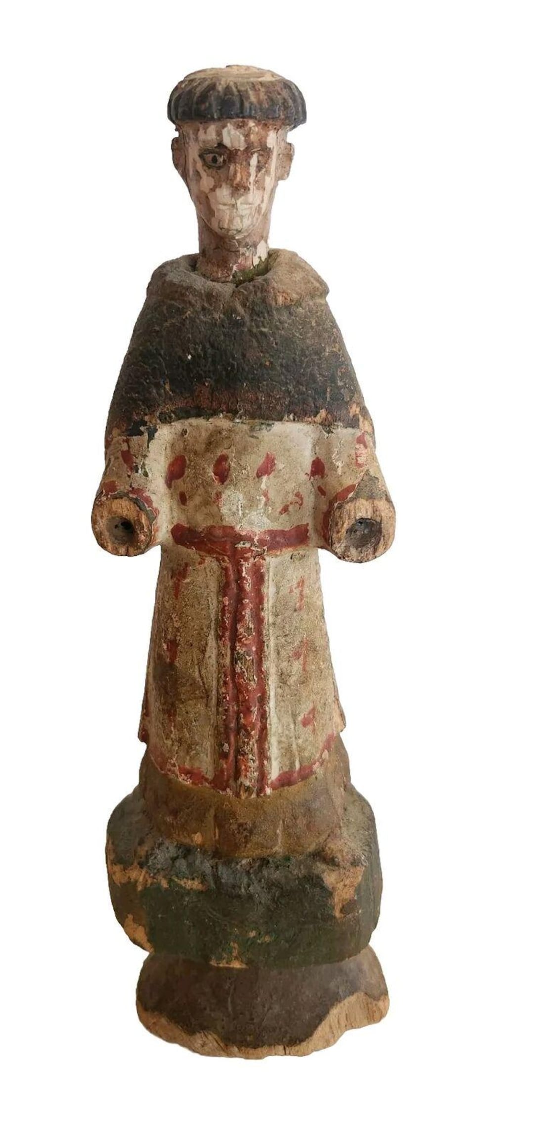Antique 1800's Santos Statue Monk Friar 11.5 Carved Wood Painted ...