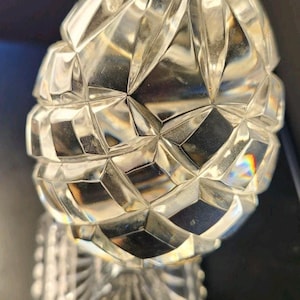 Vintage Clear Cut Glass Egg Form Pedestal Tabletop Paperweight