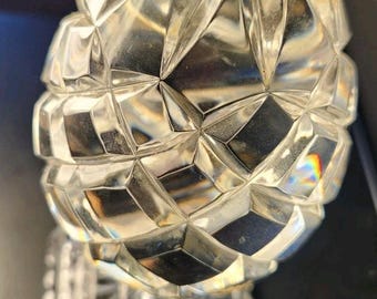 Vintage Clear Cut Glass Egg Form Pedestal Tabletop Paperweight