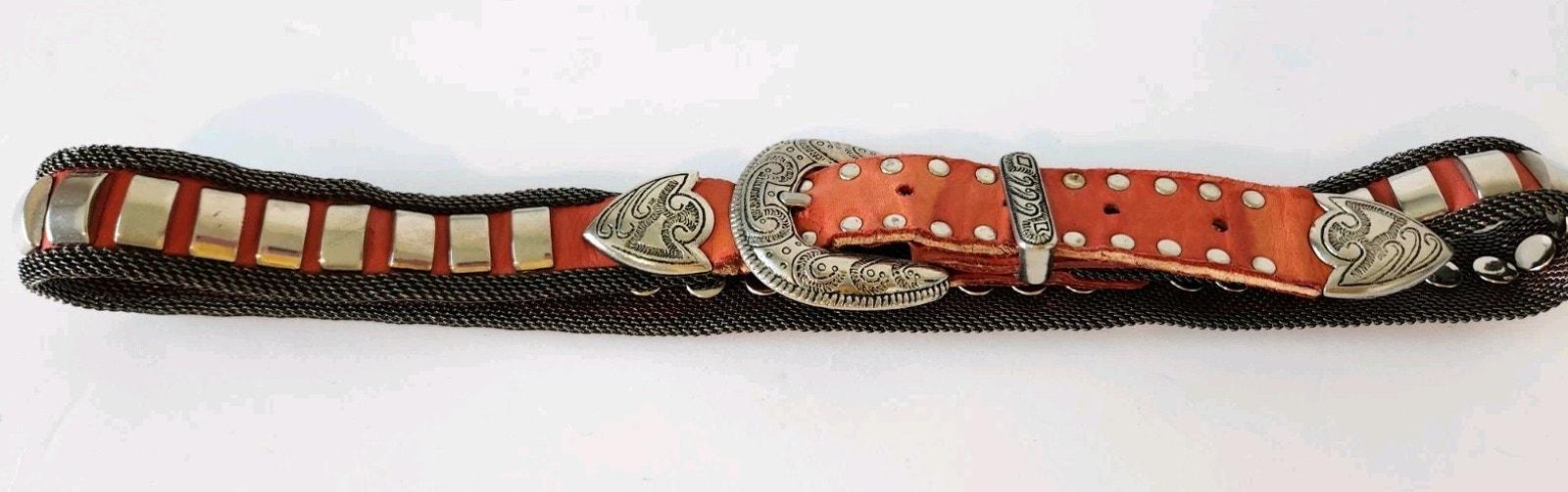 VTG Usmeco Paris Couture Leather Buckle Riveted & Mesh Bling  display picture 1