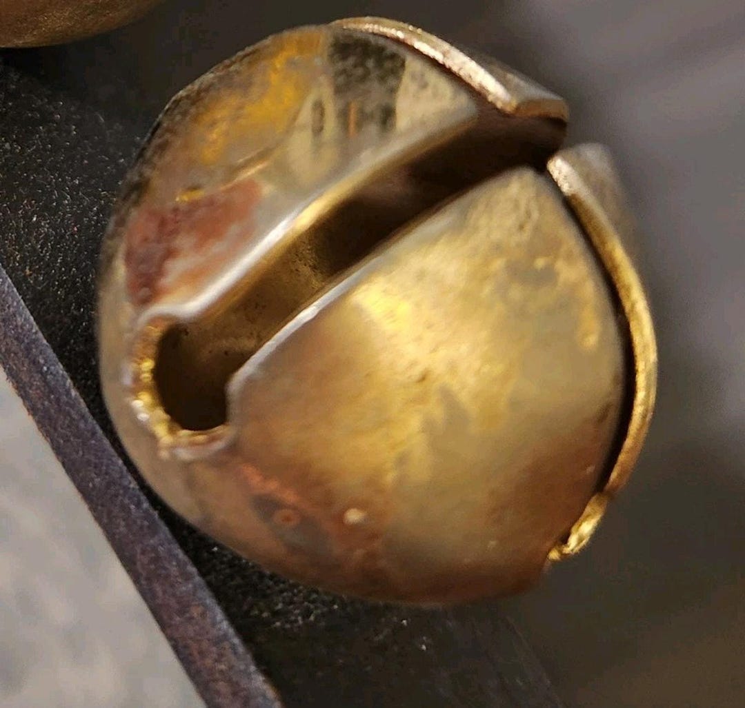 Solid Bell 7 Antique Large Solid Brass Sleigh Bells on Leather Farmhouse Country ...
