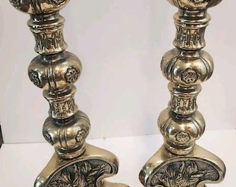 Set of Vtg MCM 1950&#39;s Chilo Brass Lamps Candlestick 3 Lions Feet Working! *READ
