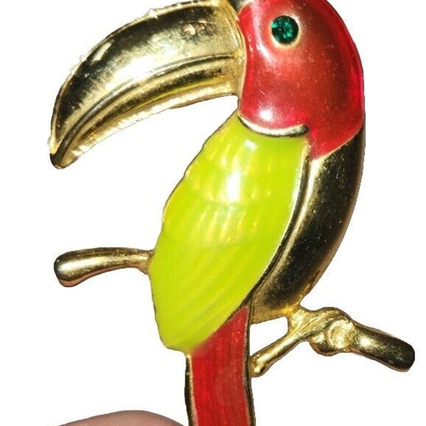 Vintage Swarovski Enamel TOUCAN Parrot Pin Brooch 3”