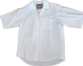 Vintage Sport Shirt Calvin Klein 1989 Womens Button Up Short Sleeve Camp Collar